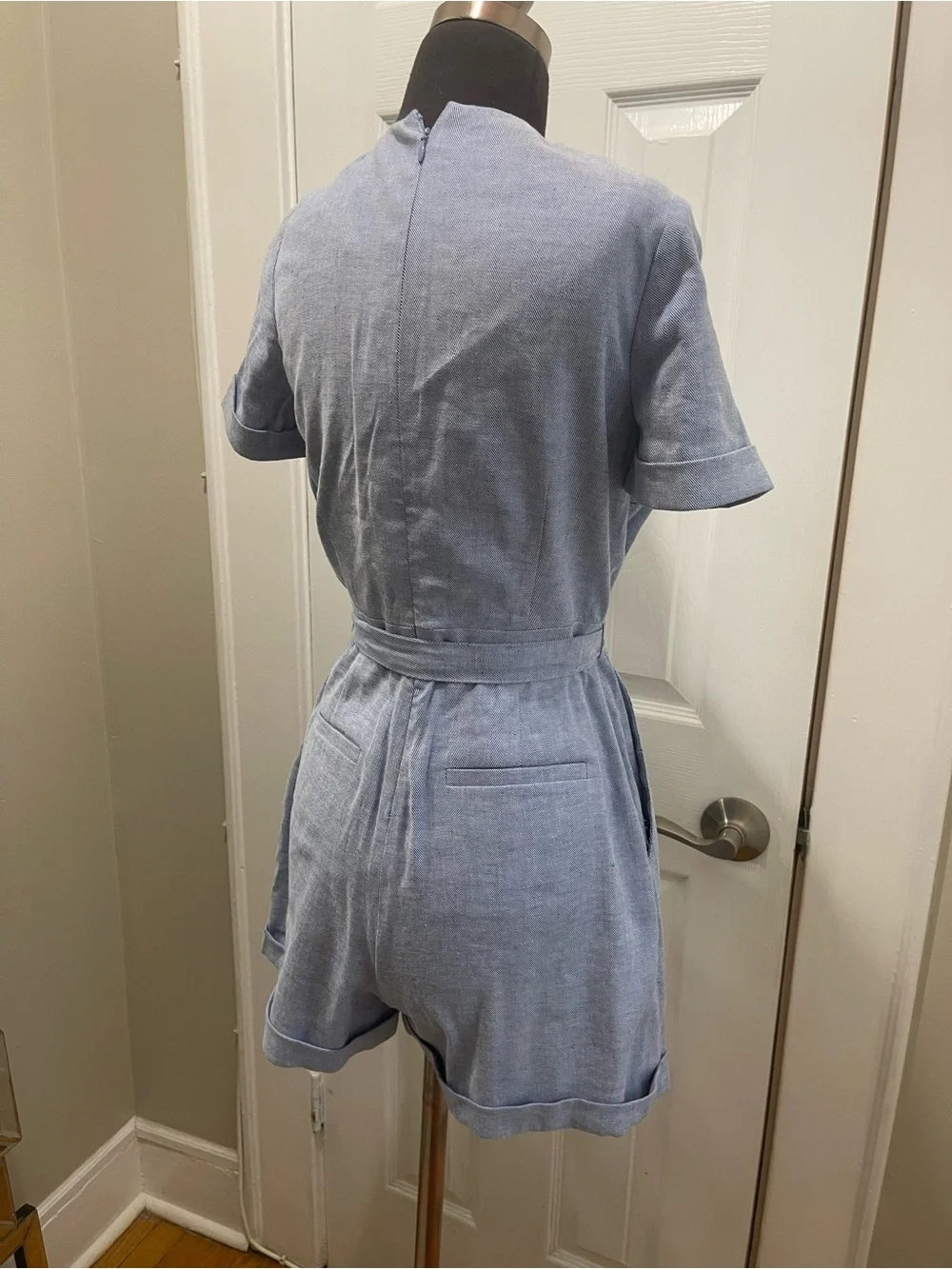 Banana Republic Light Blue Linen Blend Wrap Romper